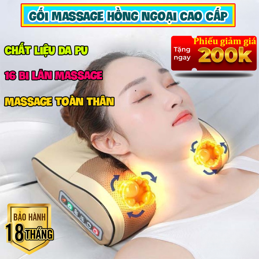 [GIẢM GIÁ 200K] Gối massage - Goi massage cổ gáy - Máy massage cổ vai gáy đa năng thông minh - Gối massage toàn thân cao cấp - Gối chống đau vai gáy - 16 bi massage hồng ngoại hỗ trợ giảm đau nhức mỏi cổ vai gáy toàn thân