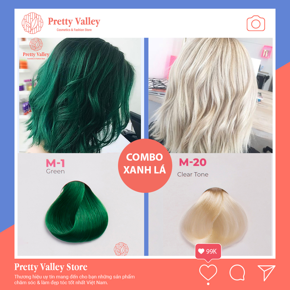 [HCM]Combo thuốc nhuộm tóc màu xanh lá  Molokai (1 màu tẩy và 1 màu xanh lá) - Pretty Valley