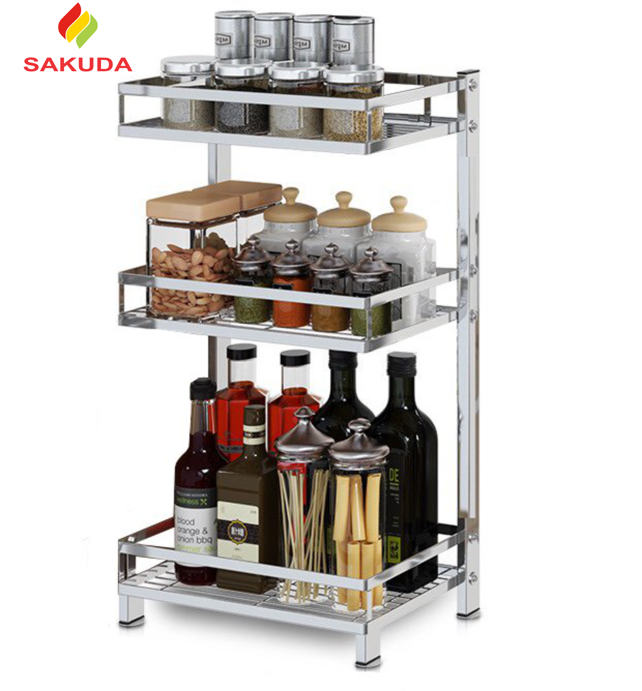 Kệ Đựng Gia Vị Inox Senhome, Kệ Gia Vị Nhà Bếp 3 Tầng Dùng Để Chứa Bộ Hũ Đựng Gia Vị, Hàng Chính Hãng, Bảo Hành 12 Tháng