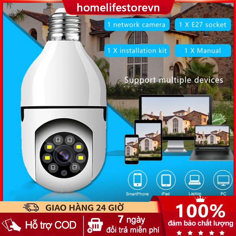 Camera 360 trong nhà camera an ninh camera wifi không dây ngoài trời 360 bóng đèn Camera Wifi  Full HD 1080P 360 độ Giám Sát An Ninh HOME