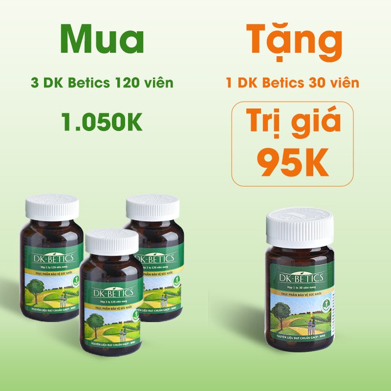 Viên tiểu đường dây thìa canh lá to DK Betics, Hỗ trợ hạ và ổn định đường huyết an toàn - Hộp lớn 120 viên