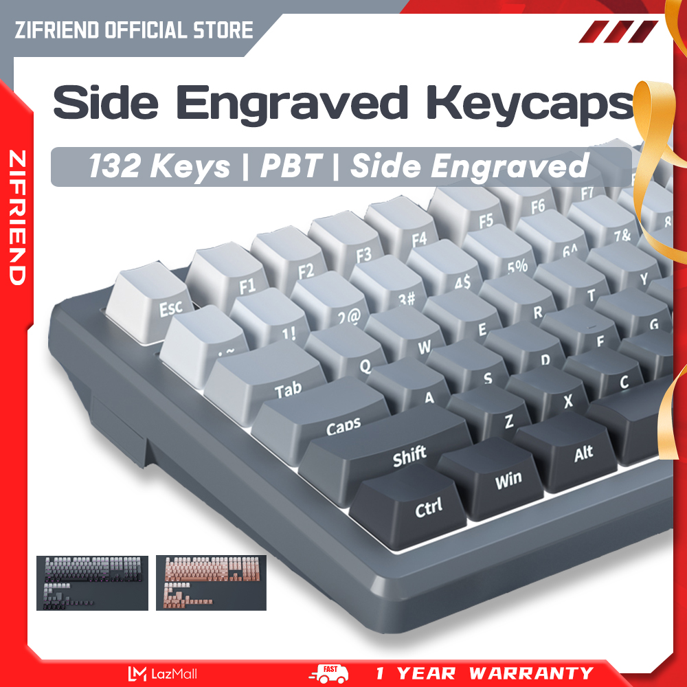 Zifriend 132 phím gradient keycaps pbt bàn phím cơ keycaps bên khắc keycaps cực ngày xám/đỏ mặt