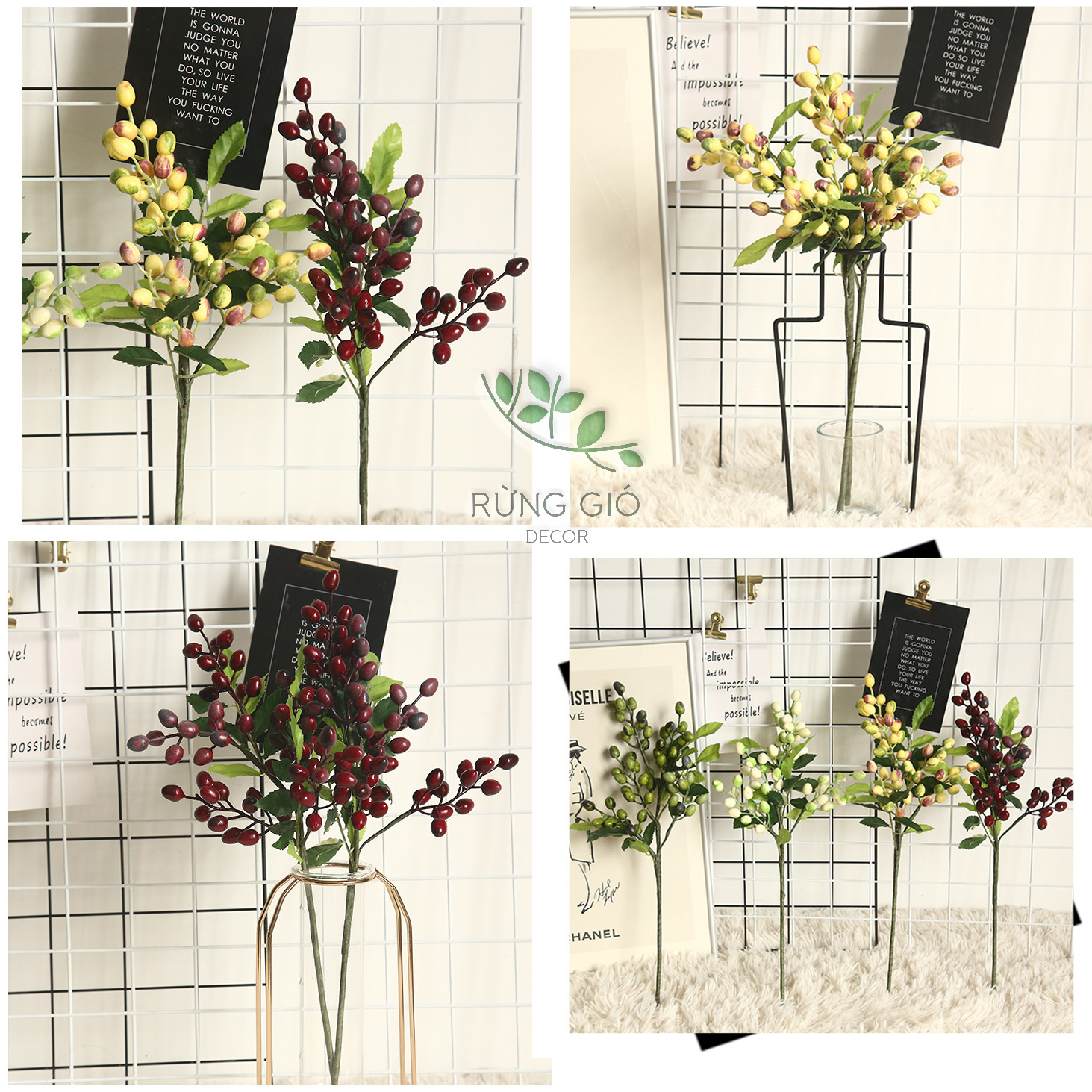 1 Cành quả ô liu giống thật - cành cao 39cm - Cành hoa giả nhân tạo- MÃ CL1
