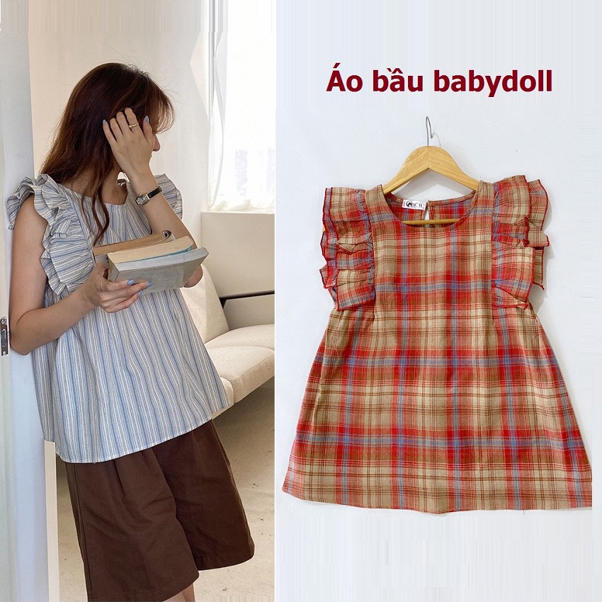 Áo bà bầu, họa tiết kẻ caro ấn tượng trẻ trung, hiện đại, vải mềm mát