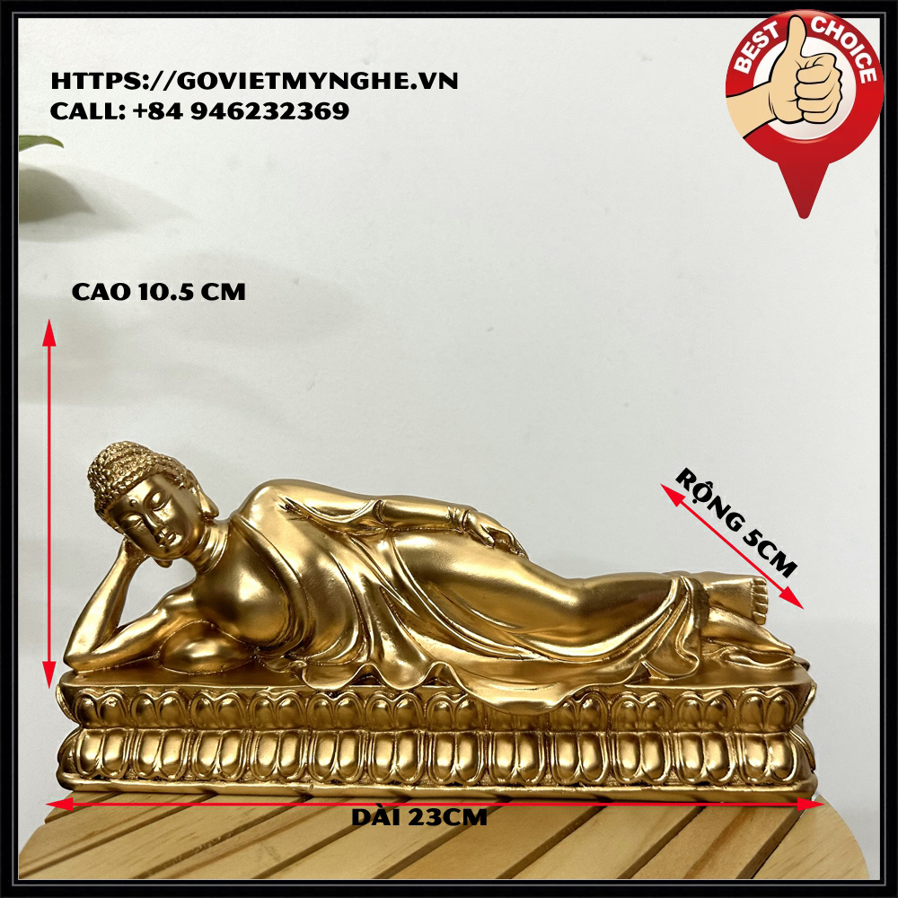 [HCM]Tượng đá trang trí tượng Phật Thích Ca nhập niết bàn - Tượng Phật Thích Ca Nằm - Dài 23cm - Màu Nhũ Đồng