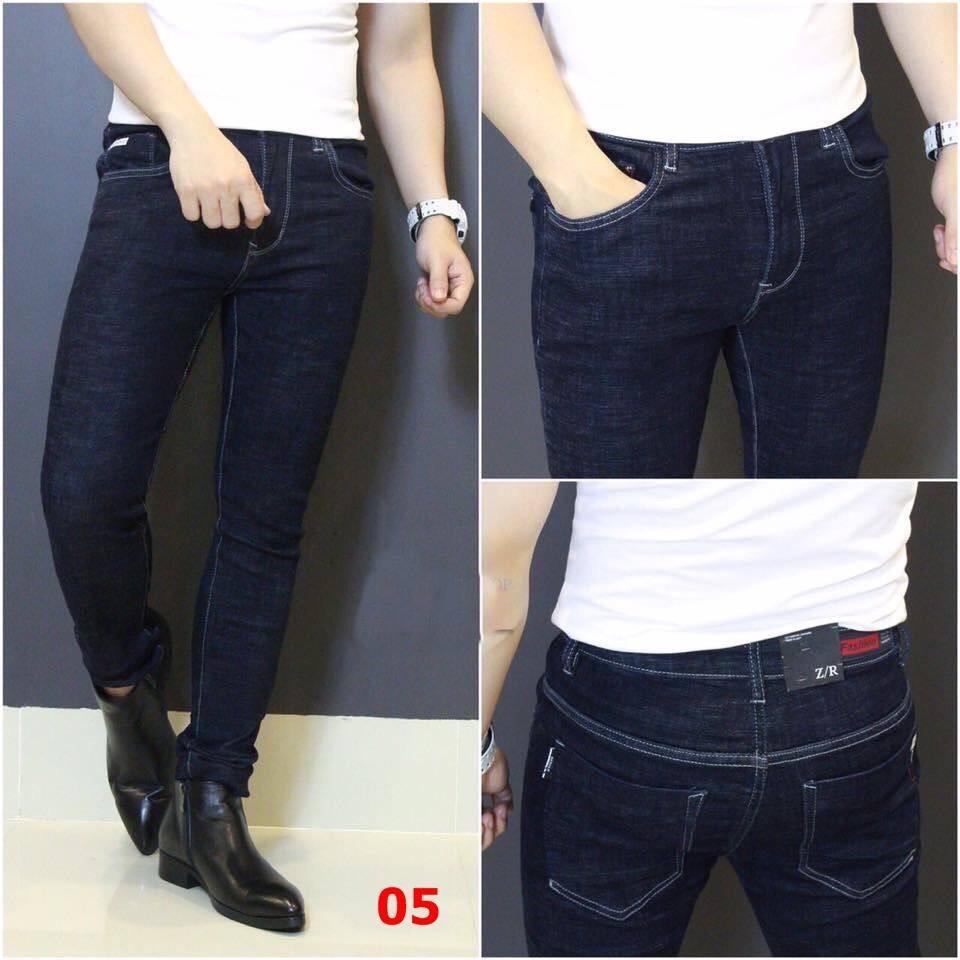 QUẦN JEAN NAM TRƠN MÀU XANH ĐEN CHỈ NỔI CHẤT JEAN CO DÃN PHONG CÁCH