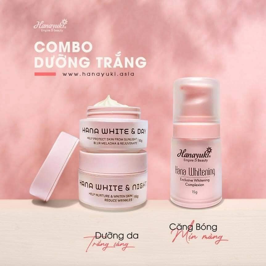 (chính hãng hanayuki-date 2026) bộ 3 dưỡng trắng mini hananyuki (kem dưỡng trắng da ban ngày mini 15g, serum trắng da mini hanayuki 15g, kem dưỡng trắng da ban đêm mini hanayuki 15g)
