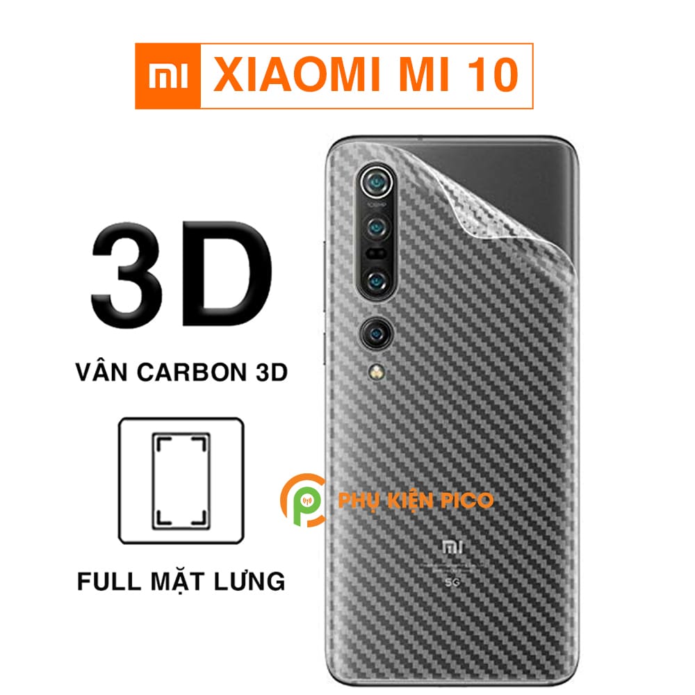 Dán lưng Mi 10 trong suốt nổi vân Carbon 3D tản nhiệt tốt - Dán lưng vân Carbon Xiaomi Mi 10