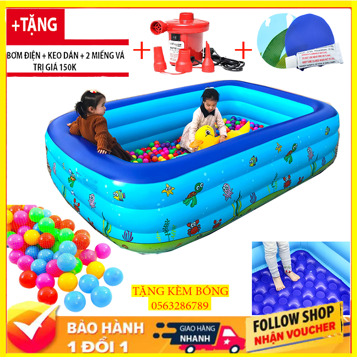 TẶNG KÈM BƠM + BÓNG, Bể Bơi Trẻ Em 180x140x55cm Hồ Bơi Trong Nhà, Bể Phao Bơi CHO BÉ 3 Tầng Cao Cấp 2021,Chất Liệu Dày Dặn,Kiểu Dáng Đẹp,Độ Bền Cao - BB1M8