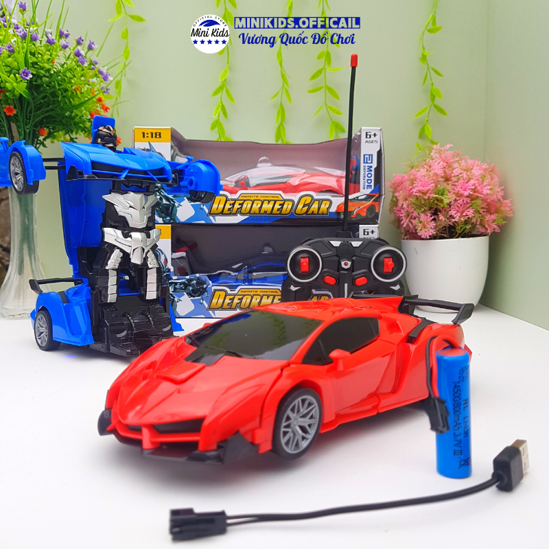 Ô tô điều khiển biến hình robot xoay 360 độ - siêu xe điều khiển biến hình dùng pin 2a có hộp đẹp - minikids
