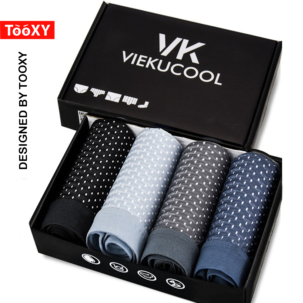 Hộp 4 sịp đùi boxer thông hơi cao cấp, Quần Lót nam thun lạnh co giãn 4 chiều VEIKUCOOL