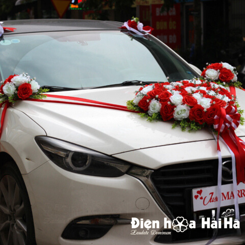 XHG-088 Bộ hoa giả trang trí xe cưới bông to vải mềm