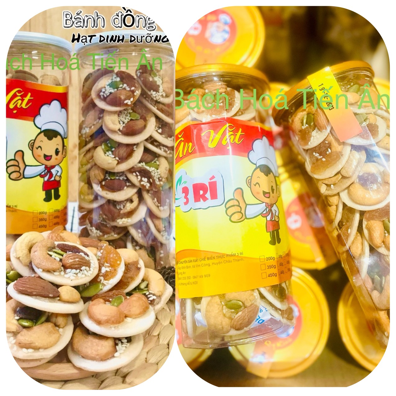 Bánh Đồng Tiền mix hạt dinh dưỡng 3 Rí hộp lớn 450g sang trọng tết an khang