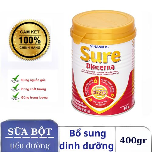  SỮA BỘT VINAMILK SURE DIECERNA HỘP THIẾC 400GR - 51163   SỮA DÀNH CHO NGƯỜI ĐÁI THÁO ĐƯỜNG - HÀNG CHÍNH HÃNG VINAMILK   