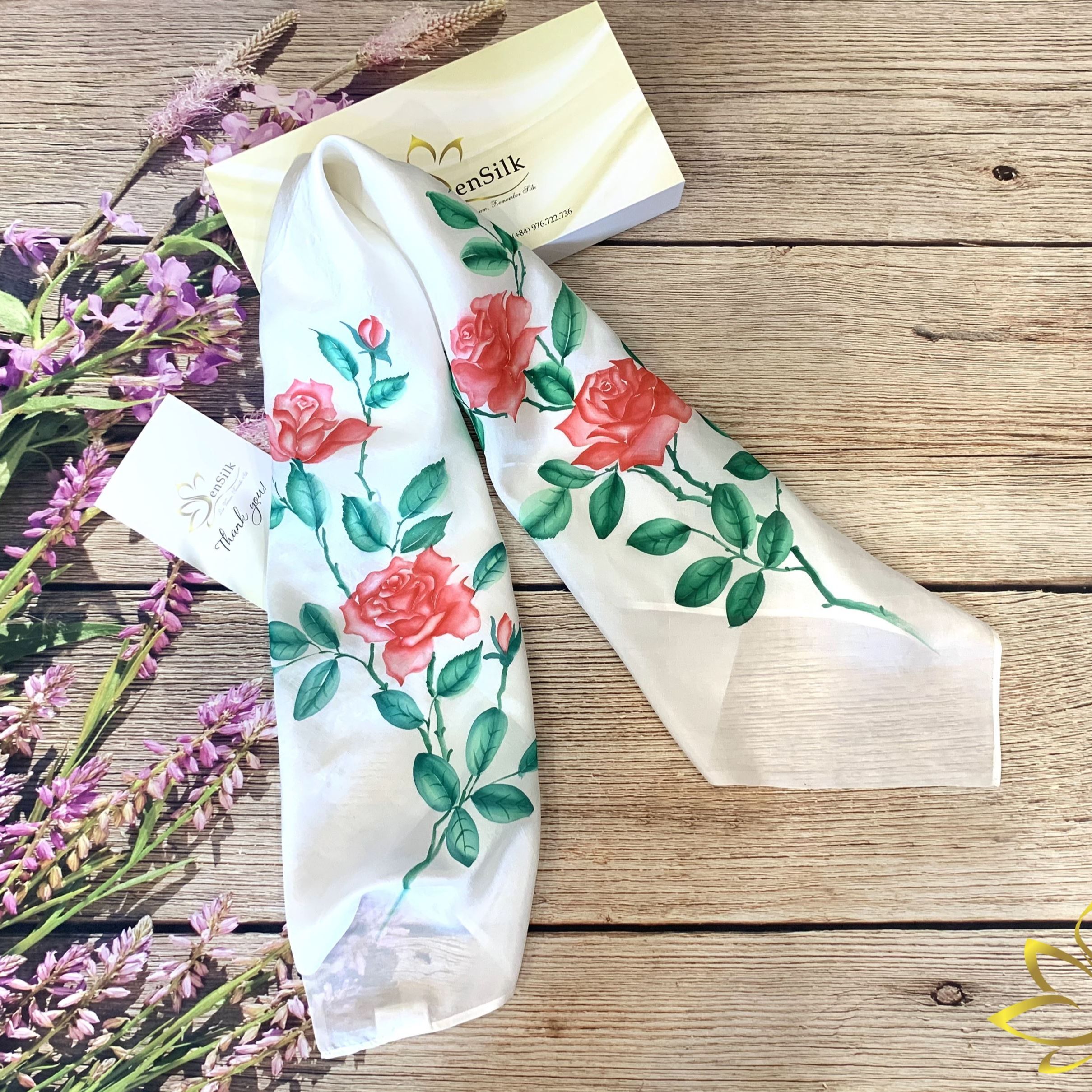 Lụa Tơ Tằm Vẽ Tay Hoa Hồng SenSilk_Quà tặng Valentine