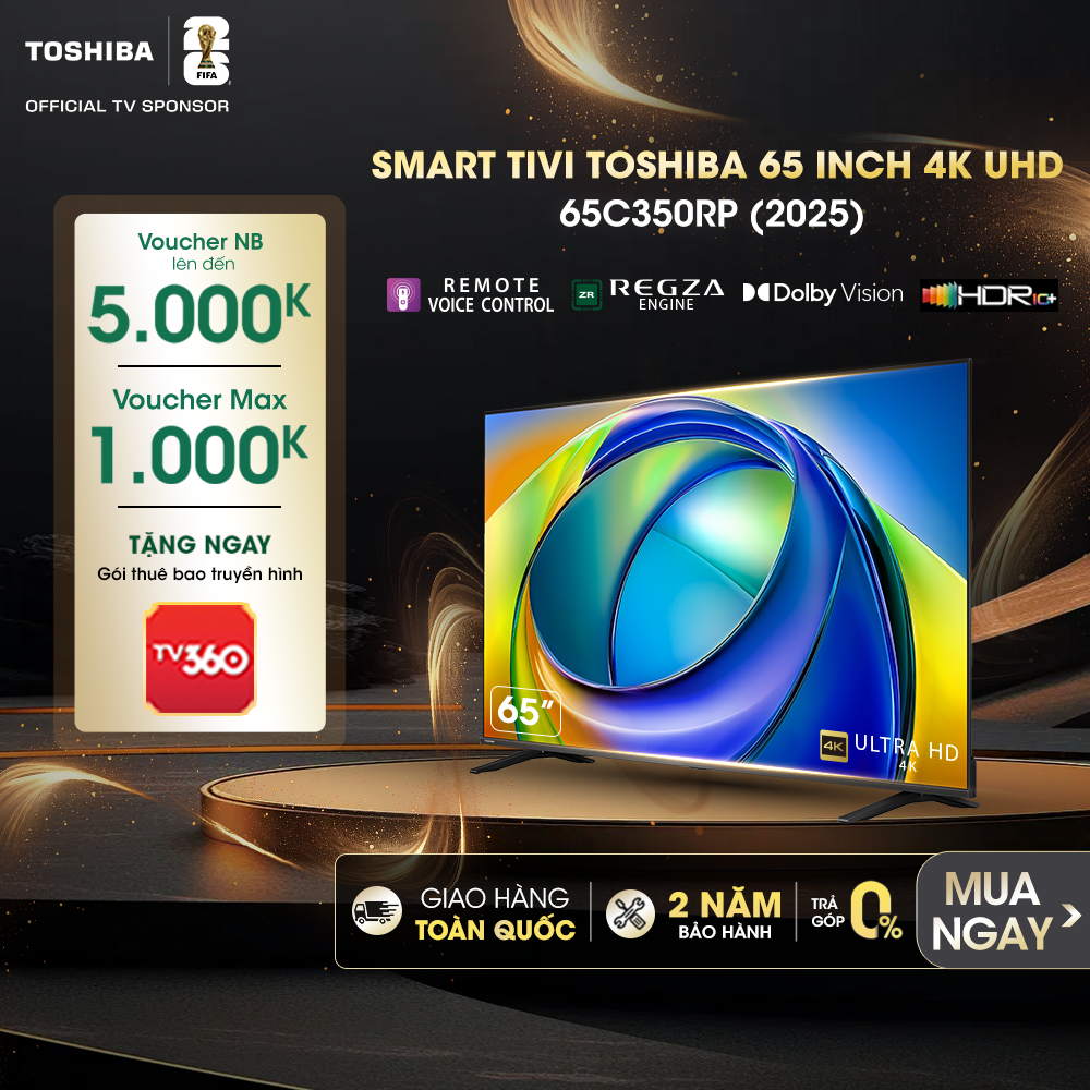 Smart Tv Toshiba 65 Inch 4K Uhd 65C350Rp, Nationwide Delivery, 24 Month Warranty Giá 15,990,000 Đồng*Miễn phí vận chuyển