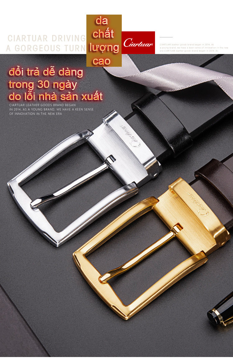 thắt lưng da ciartuar nhập khẩu italy dây nịt nam hàng cao cấp da bò 100% bản rộng 3.5cm
