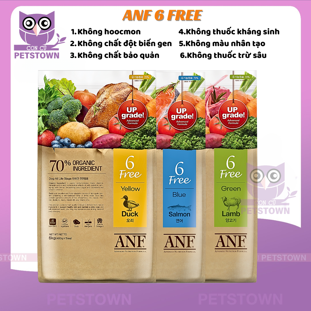 Anf 6 free dog 6kg - thức ăn hạt hữu cơ cho chó mọi lứa tuổi 3 vị cừu/vịt/cá hồi hàn quốc