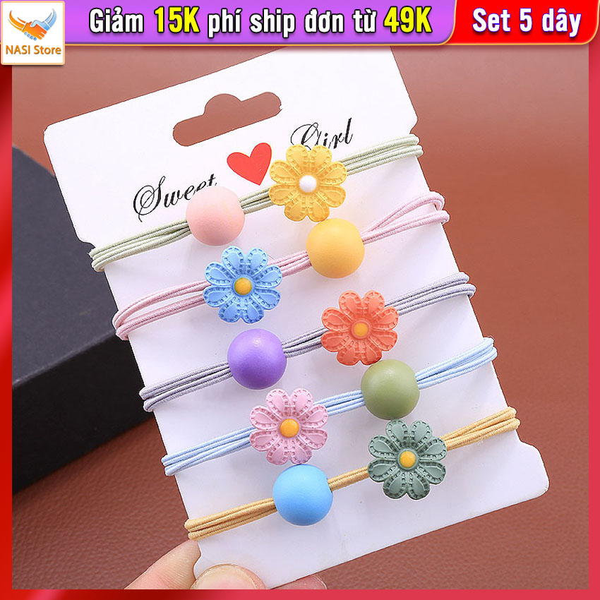 Dây buộc tóc nữ hoa 8 cánh [Set 5 dây] NASI Store dễ thương phong cách hàn quốc thun cột tóc nữ co giãn tốt phụ kiện tóc