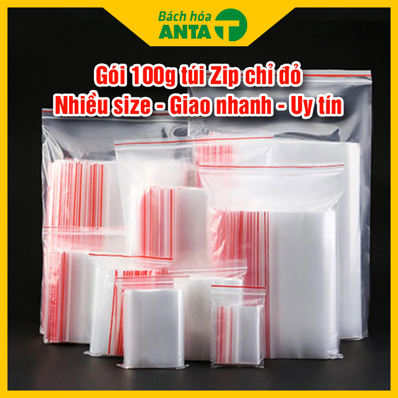 100g Túi zip chỉ đỏ loại dày đẹp - Ấn vào chọn size - (bịch PE vuốt mép đựng phụ kiện, gia vị, thực phẩm)