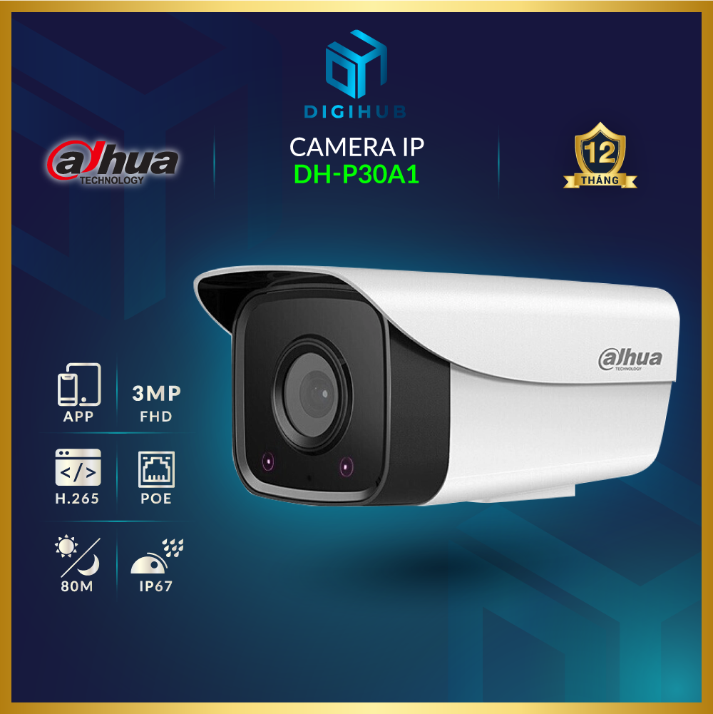Camera IP 2/3MP Dahua HFW 1230M-I2 / DH-P20A1 / DH-P30A1 (PoE ▪ 2 Đèn Hồng Ngoại 80m ▪ IP67)
