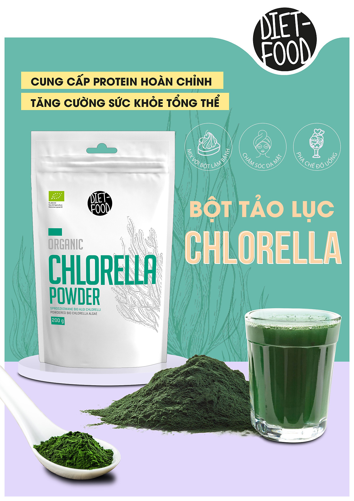 Bột Tảo Lục Chlorella Hữu Cơ Diet Food Organic Chlorella Powder 200g