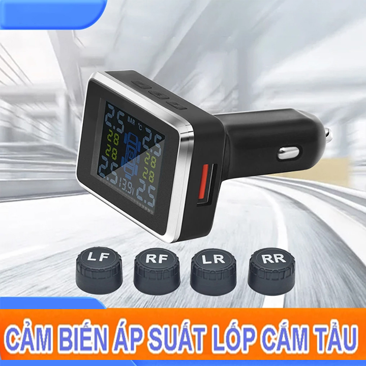 Bộ Cảm biến áp suất lốp ô tô xe hơi gắn ngoài TPMS Màn Hình LCD sử dụng điện cắm chân tẩu