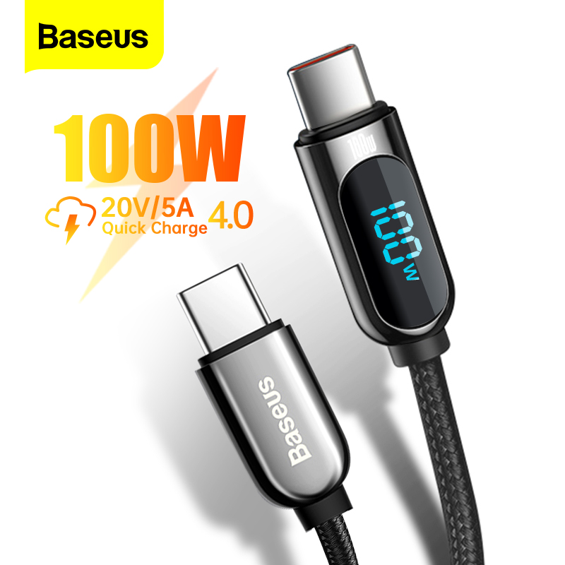 Baseus Cáp USB Loại C màn hình LED Cho Xiaomi 10 Huawei Samsung 5A Sạc Nhanh Sạc USBC USB-C Cáp Dữ Liệu Type-C Dây Dây