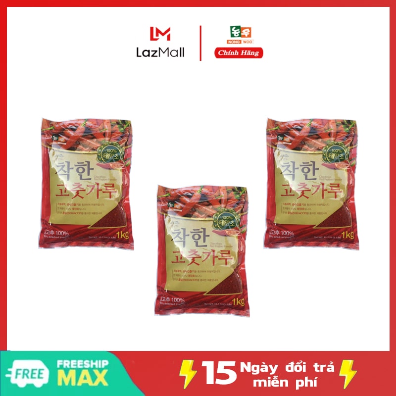 Combo 3 gói ớt bột vảy loại 1 kg hàn quốc làm kim chi chackhan - nongwoo