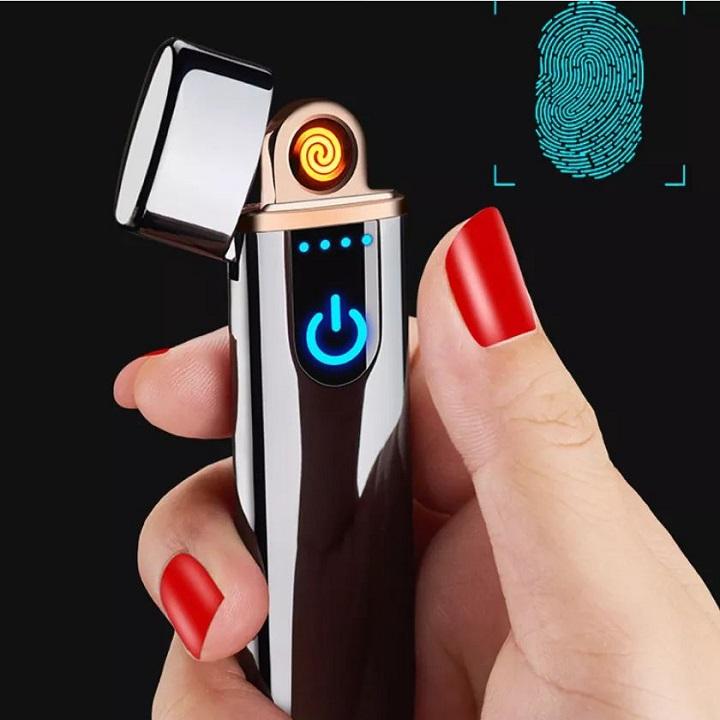 Bật Lủa Sạc Điện Cao Cấp LIGHTER Cảm Ứng Vân Tay Nút Nguồn độc đáo