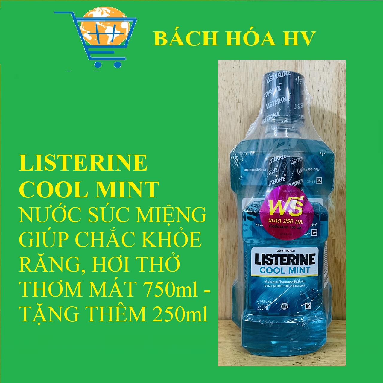Listerine cool mint 750ml + 250ml -bach hoa hv