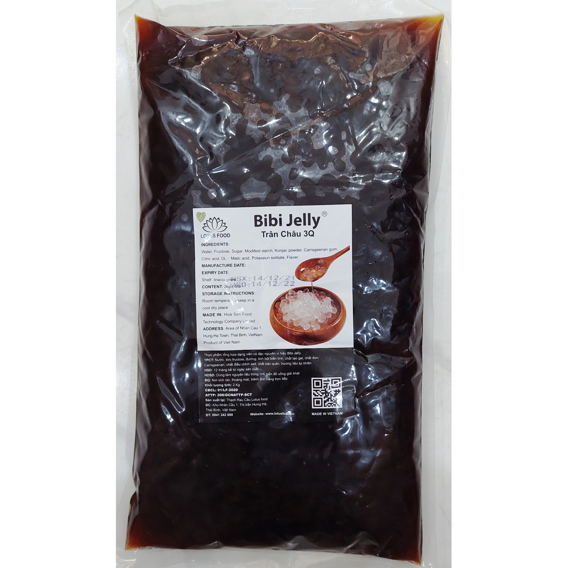 Trân châu caramel ĐEN 3Q BIBI JELLY bịch 2kg (trân châu giòn)
