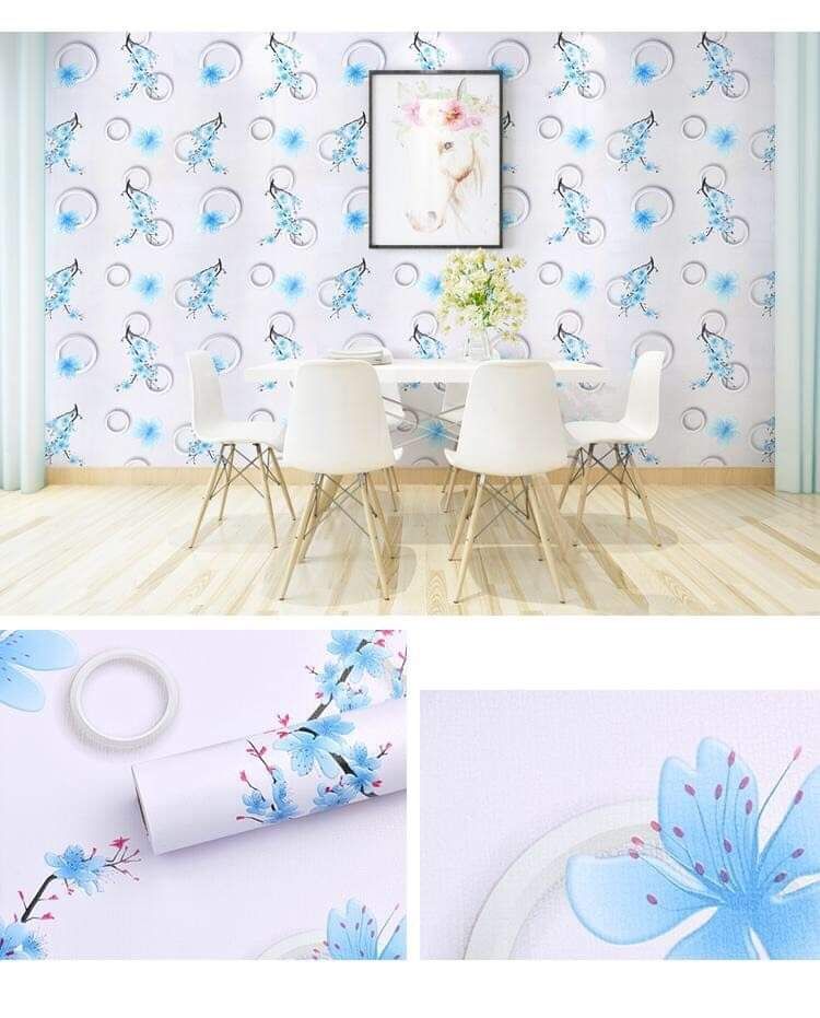 10 mét giấy dán tường có keo sẵn khổ rộng 45cm - mẫu Hoa đào xanh