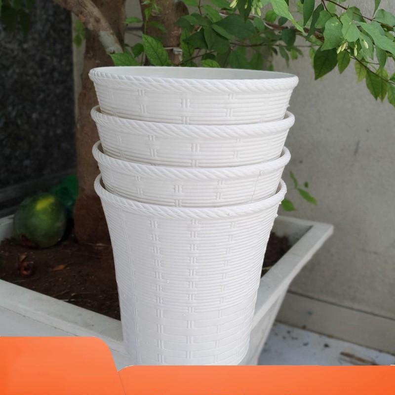 Bộ 4 chậu trồng hoa mây đan hai lớp màu trắng 21cm x 21cm
