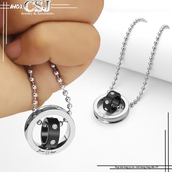 MẶT DÂY CHUYỀN INOX 2 CHIẾC NHẪN LỒNG TRẮNG CỰC CHẤT KHÔNG ĐEN KHÔNG PHAI MD054