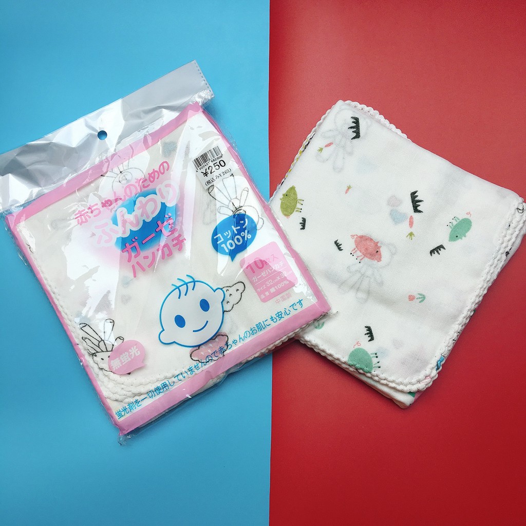 Gói 10 Khăn sữa Nhật in hình cho bé