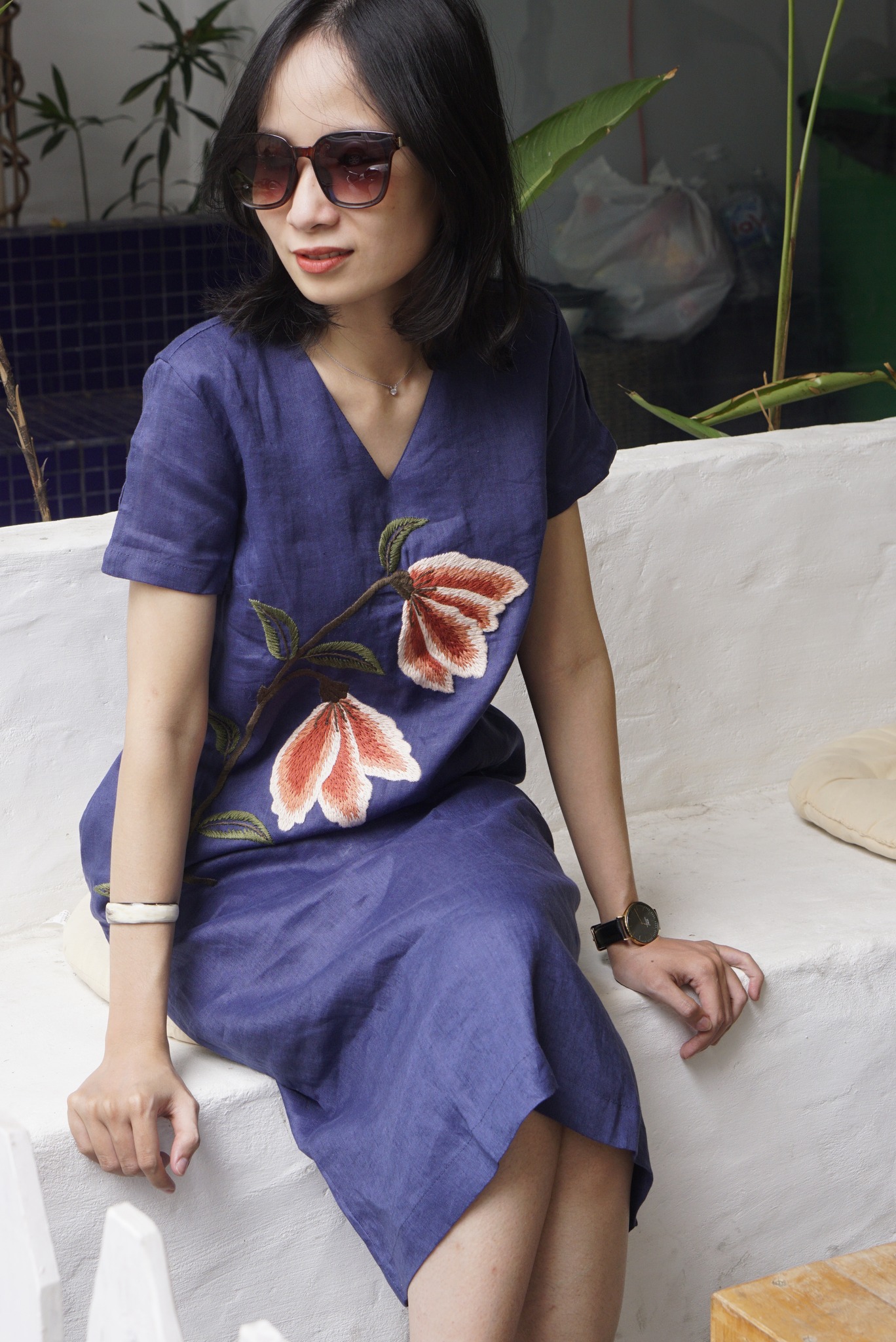 Đầm linen dáng dài thêu tay liberty - maxmessi