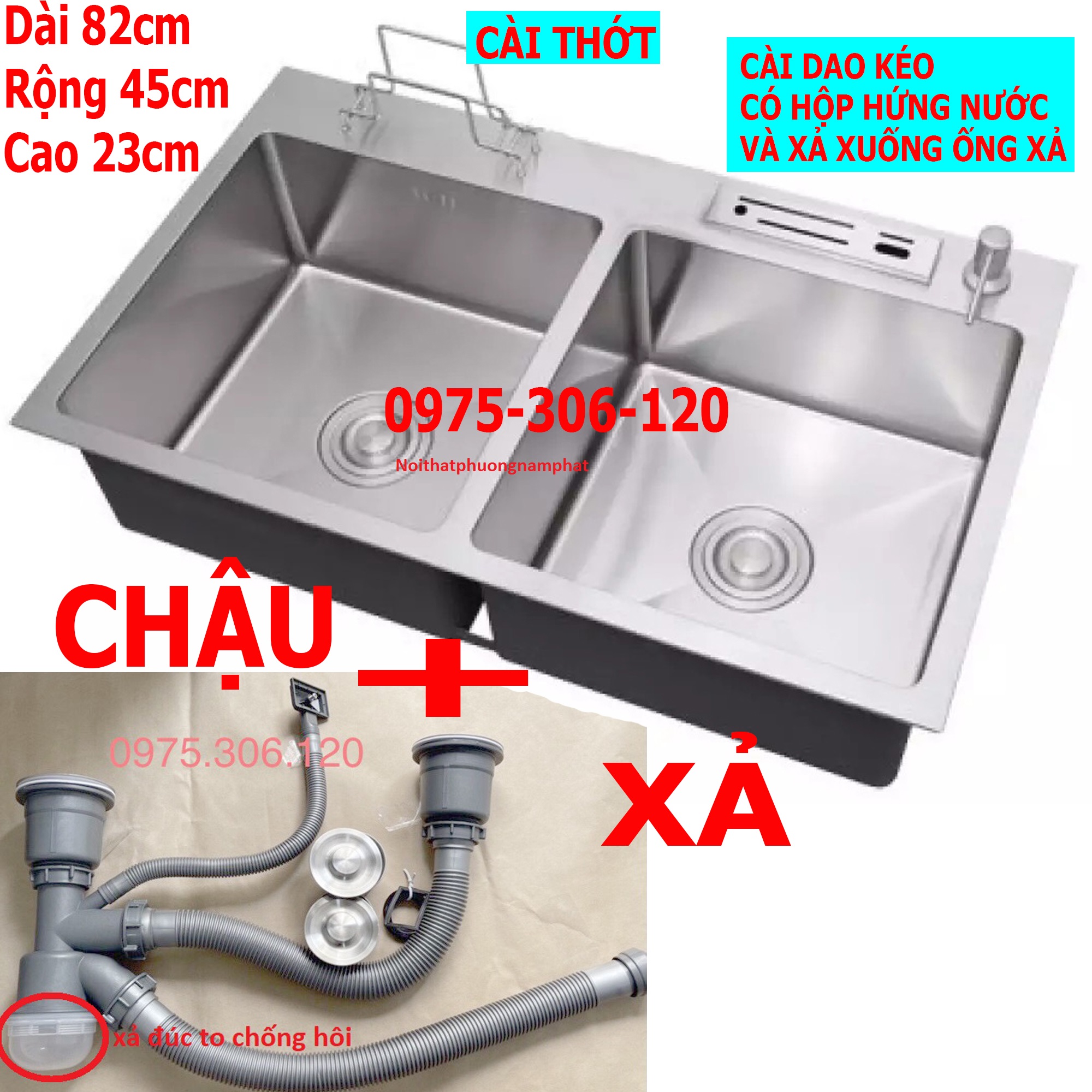 Chậu rửa chén bát inox sus 304 n16 8245 na.grand và xả chậu thoát nước