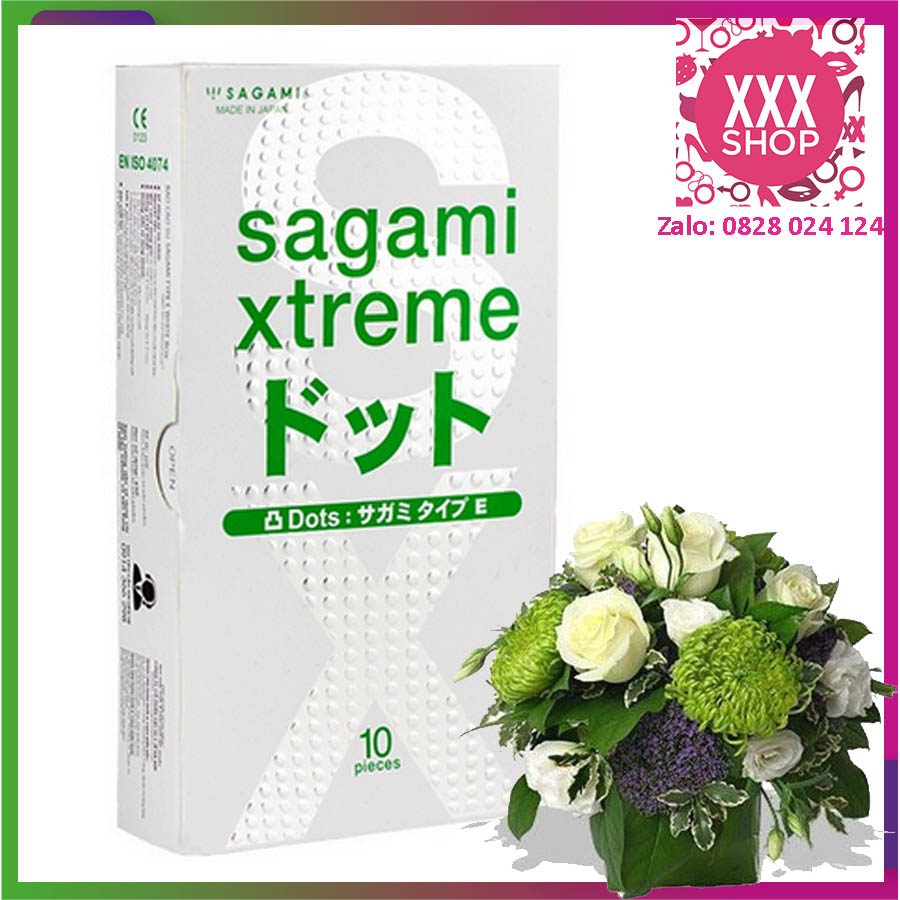 Bao cao su sagami xtreme white box siêu mỏng có gân gai - hộp 10 cái