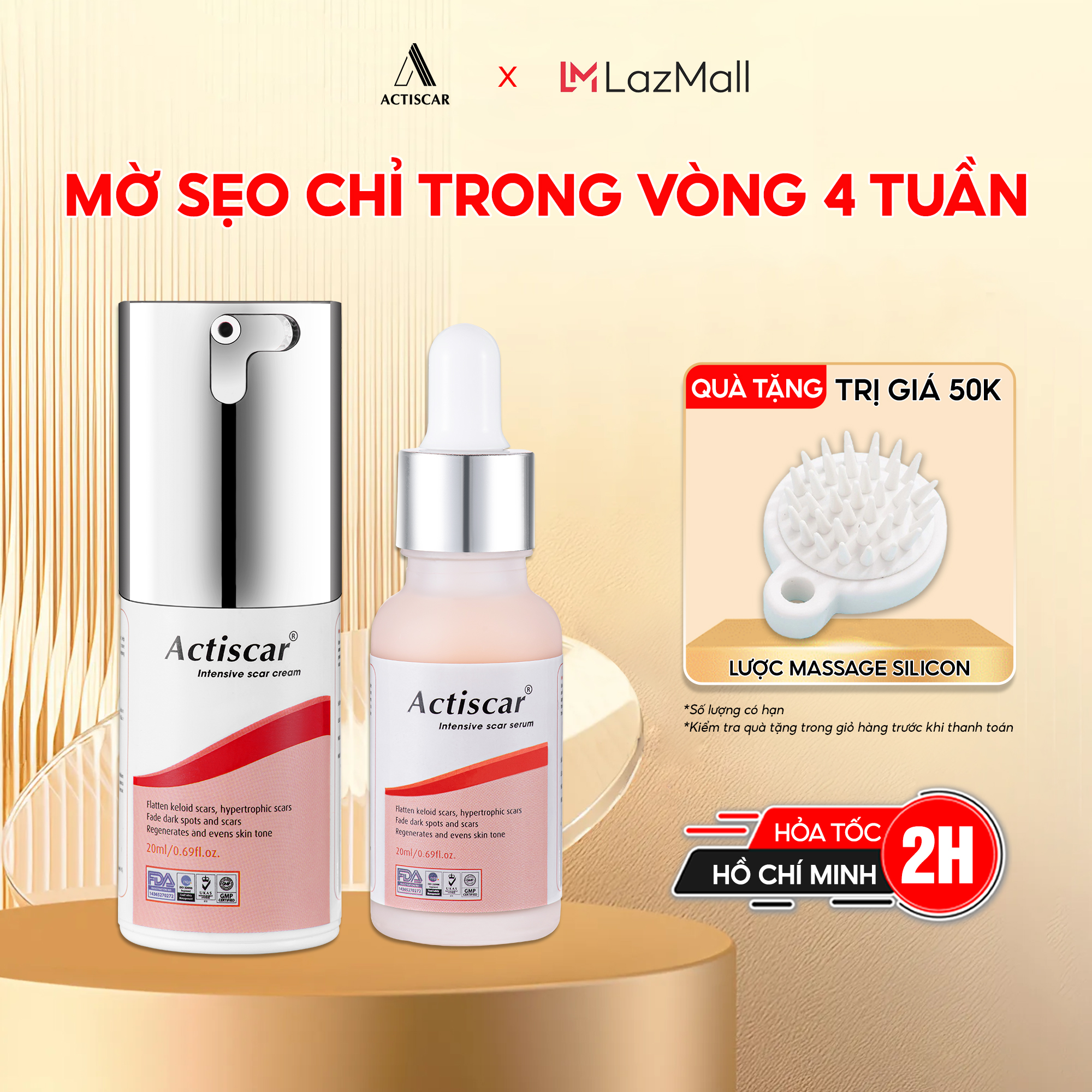 Combo bộ 2 kem bôi và serum chuyên xoá mờ sẹo làm mờ sẹo lồi, sẹo phì đại actiscar