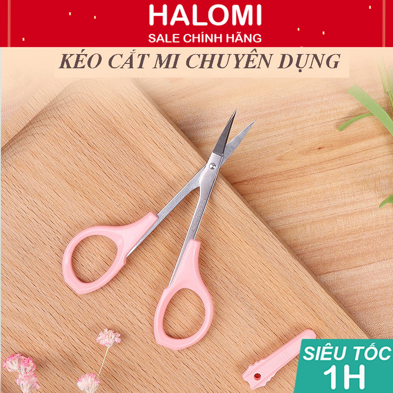 Kéo cắt mi mắt đầu cong HALOMI chuyên dụng cho makeup cắt tỉa lông mi bằng thép siêu bền an toàn