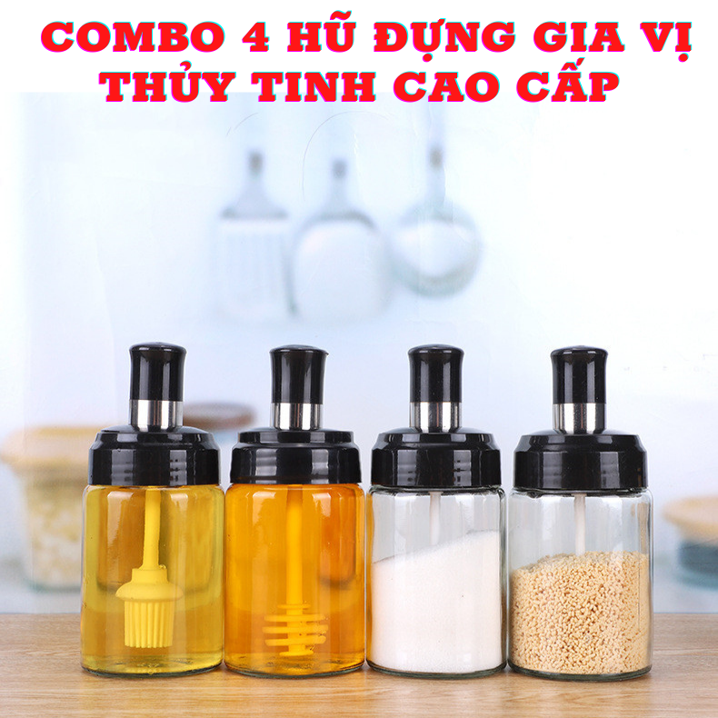 Combo 4/3/2 hũ đựng gia vị để bếp cao cấp tiện lợi - lọ thủy tinh - hũ thuỷ tinh đựng gia vị nhà bếp kèm muỗng múc mẫu mới sét 4 hủ đựng gia vị set 4 hủ đựng gia vị hủ đựng gia vị lọ đựng gia vị