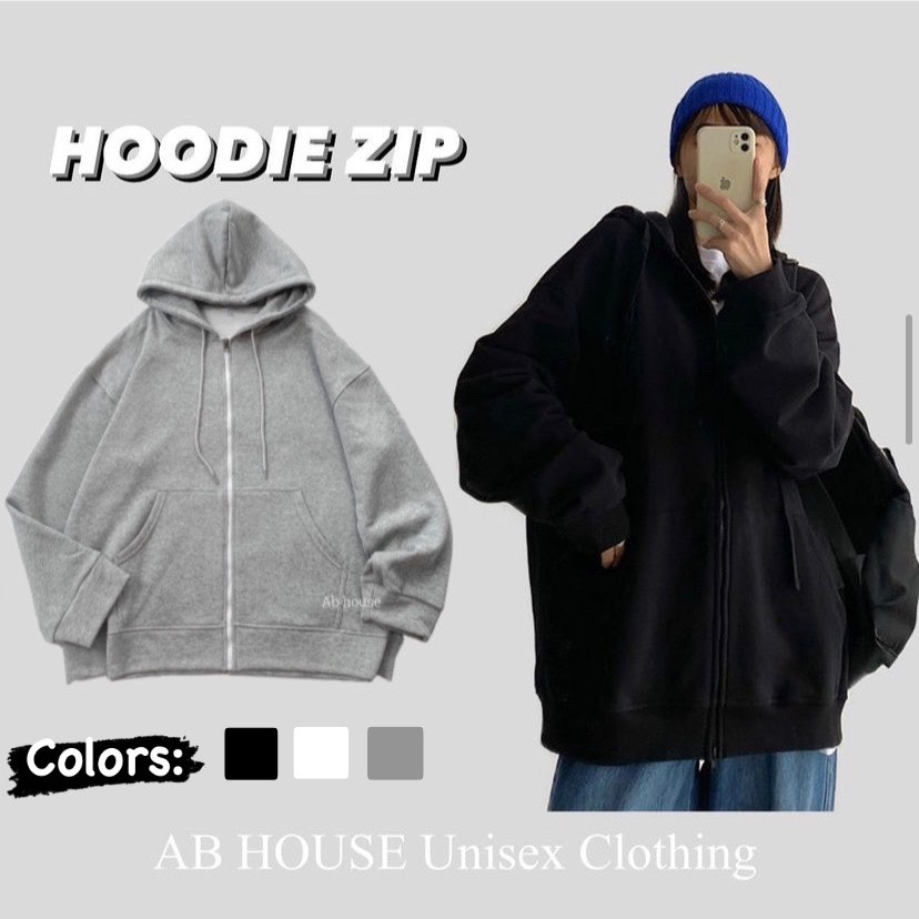 Áo khoác nỉ trơn hoodie zip unisex nam nữ