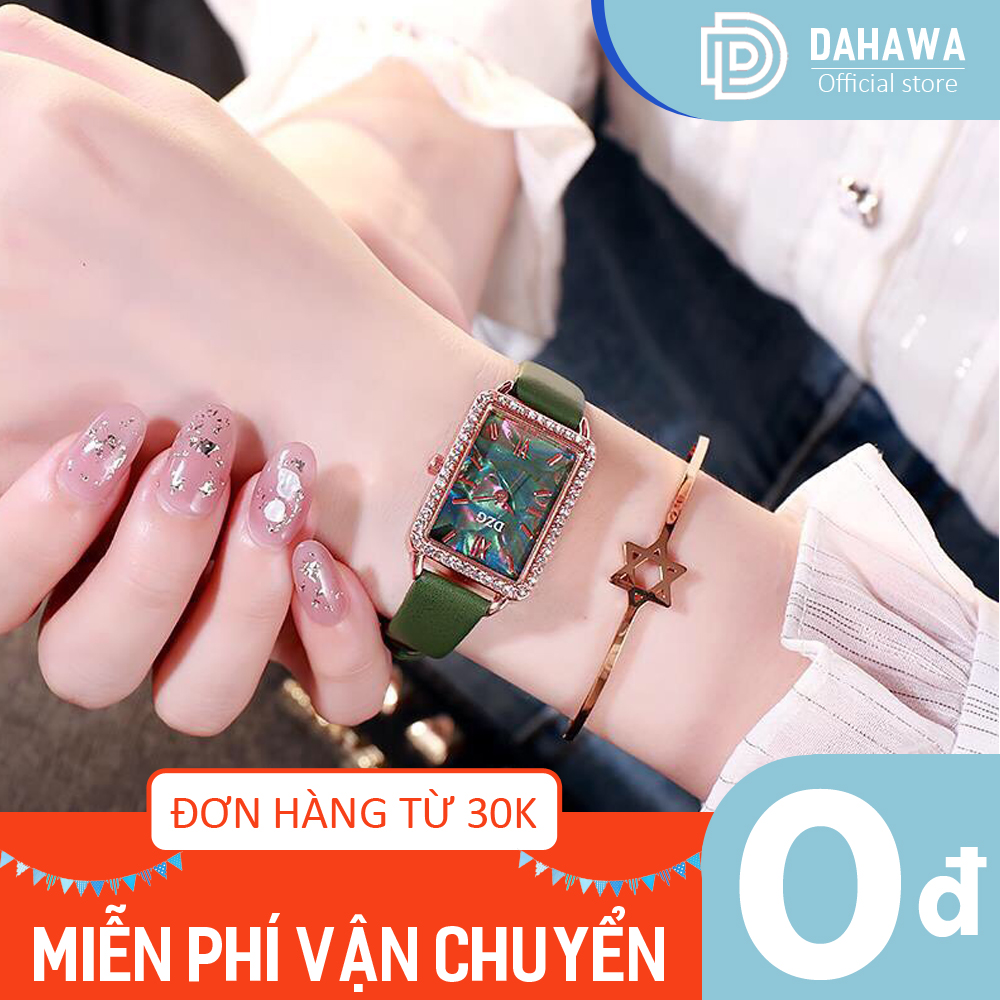 Đồng hồ thời trang nữ DZG D161, mặt hình chữ nhật nền phối màu cực đẹp, viền đính đá sang trọng, dây da siêu bền, bảo hàng 6 tháng