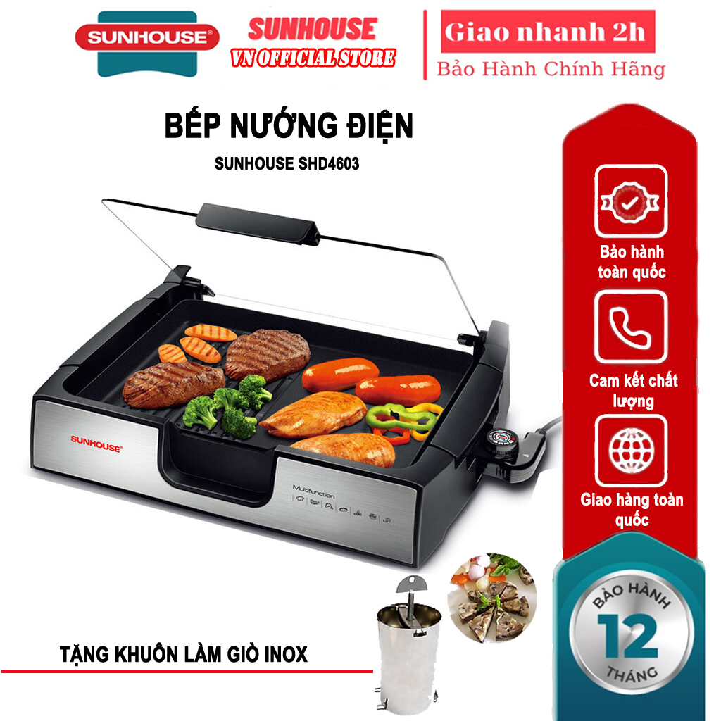 Bếp nướng điện Sunhouse SHD4603 chống dính công suất 1500W + tặng khuôn làm giò inox