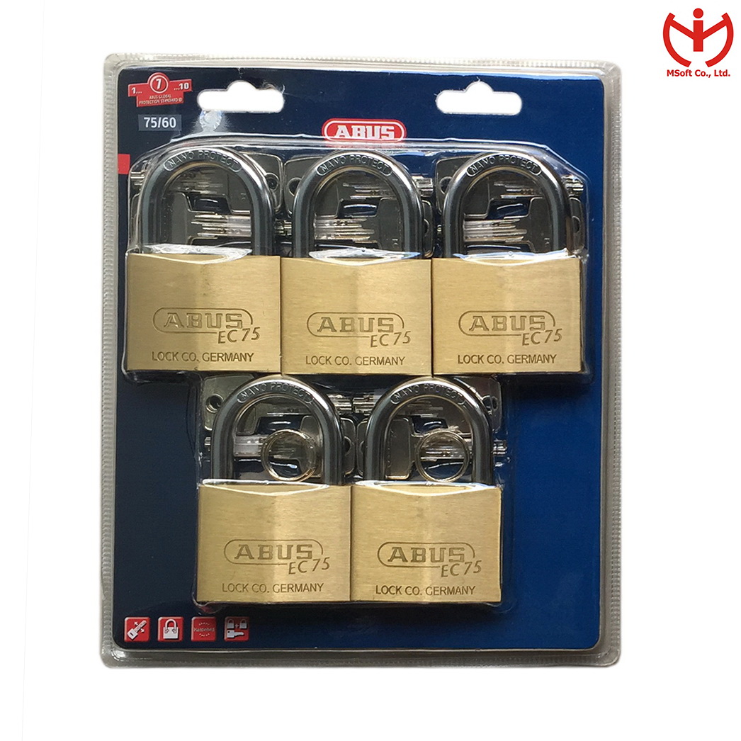 Bộ 5 khóa ABUS 75/60 MK5 thân đồng rộng 60mm có 3 chìa chủ Master Key - MSOFT