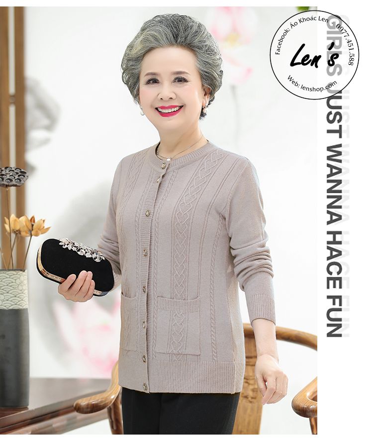 ÁO KHOÁC LEN TRUNG NIÊN LỚN TUỔI CỔ TrÒN LEN MỊN