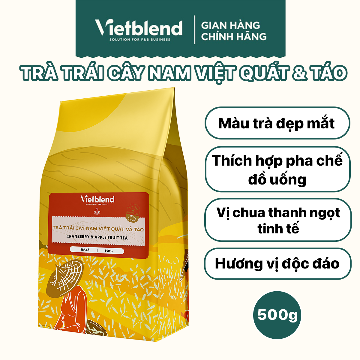 Trà trái cây nam việt quất và táo vietblend túi 500g