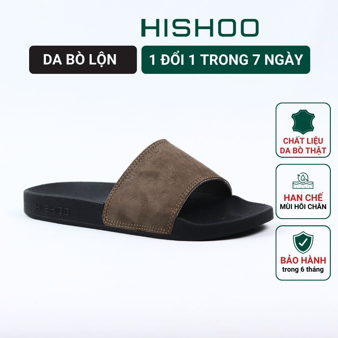 Dép quai ngang slipper Xanh lá da lộn cao cấp nam, nữ  HISHOO siêu nhẹ  da bò thật thời trang size 36 - 45 U114