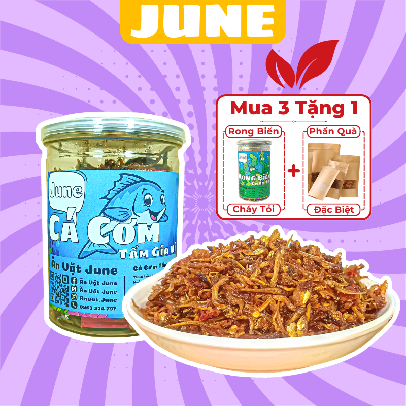 Cá cơm sấy giòn hộp 250gr, khô cá cơm tẩm gia vị thơm ngon đậm đà, đồ ăn vặt June vừa ngon vừa rẻ